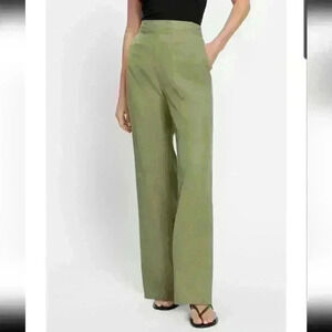 Olsen Anna Khaki Flat Front Wide Leg High Waist Pull On Trouser Sz M/10 NWOT